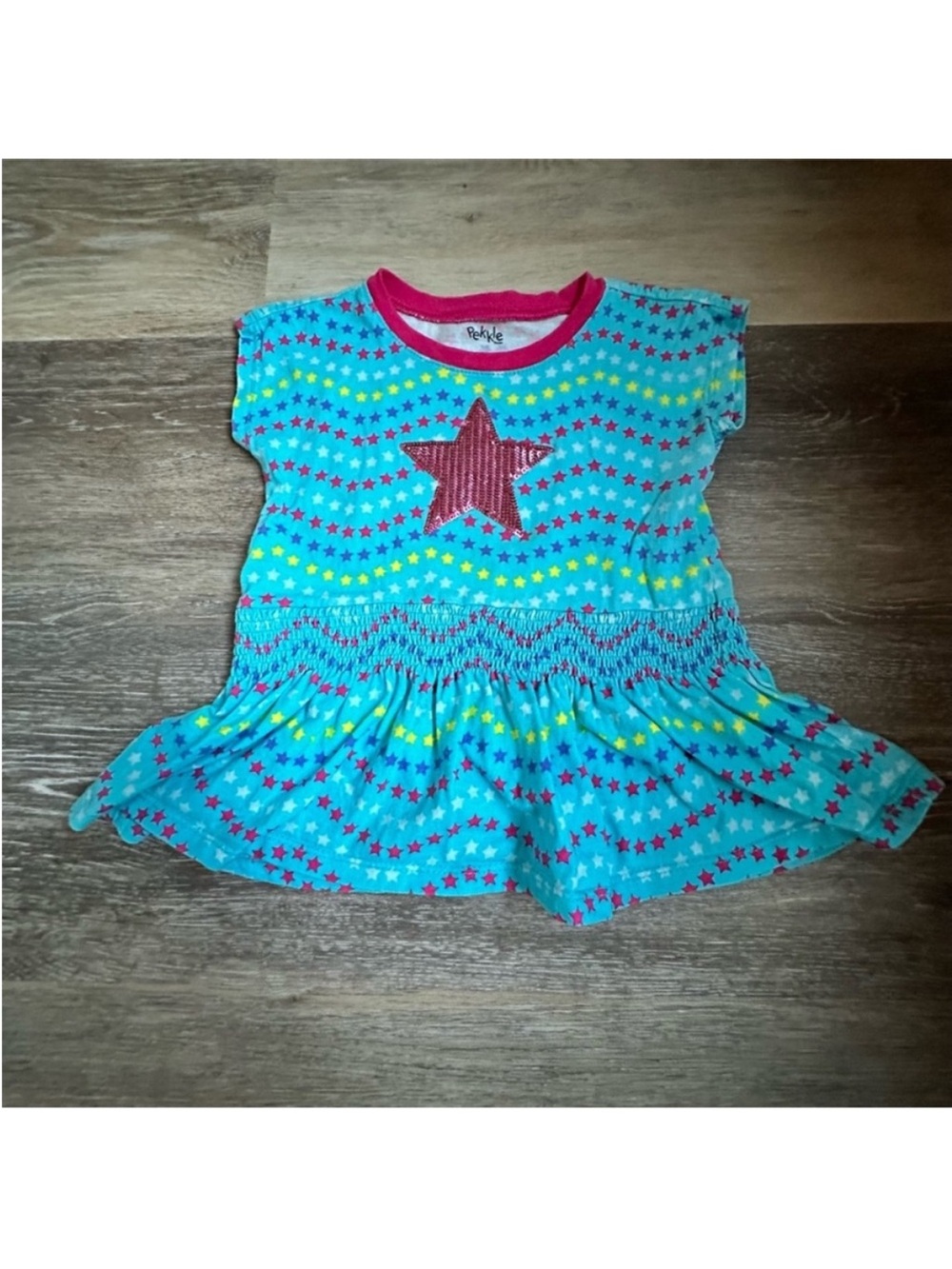 Pekkle Girls' Turquoise Star Short Sleeve Tee Dress 2T
